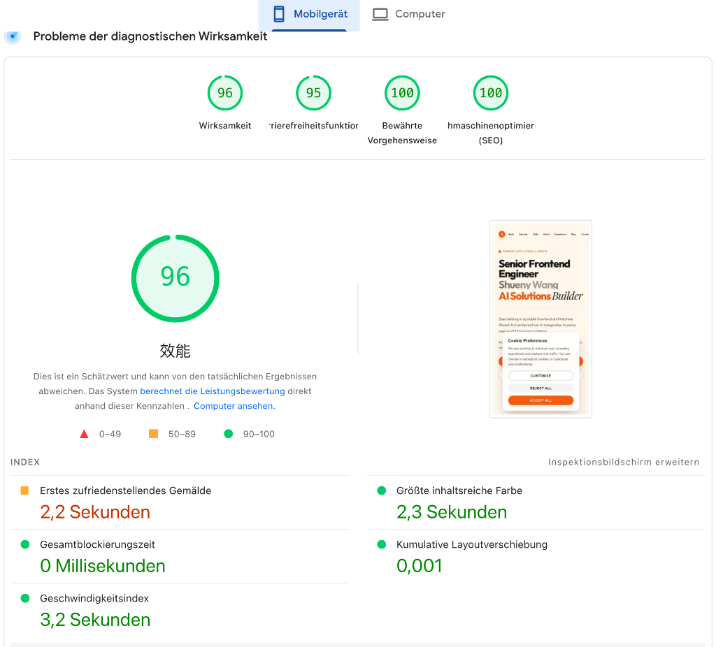 Lighthouse Mobilgerät Score — 96
