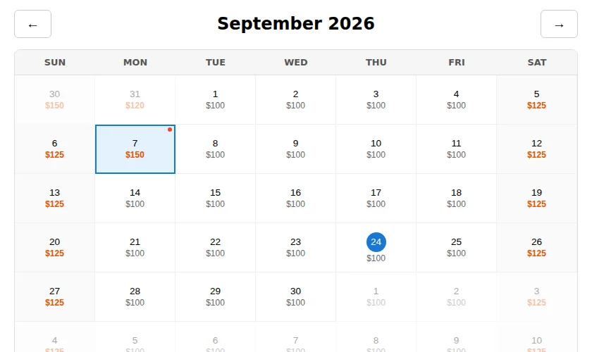 Hotel Rate Calendar — Angular Pricing Engine banner